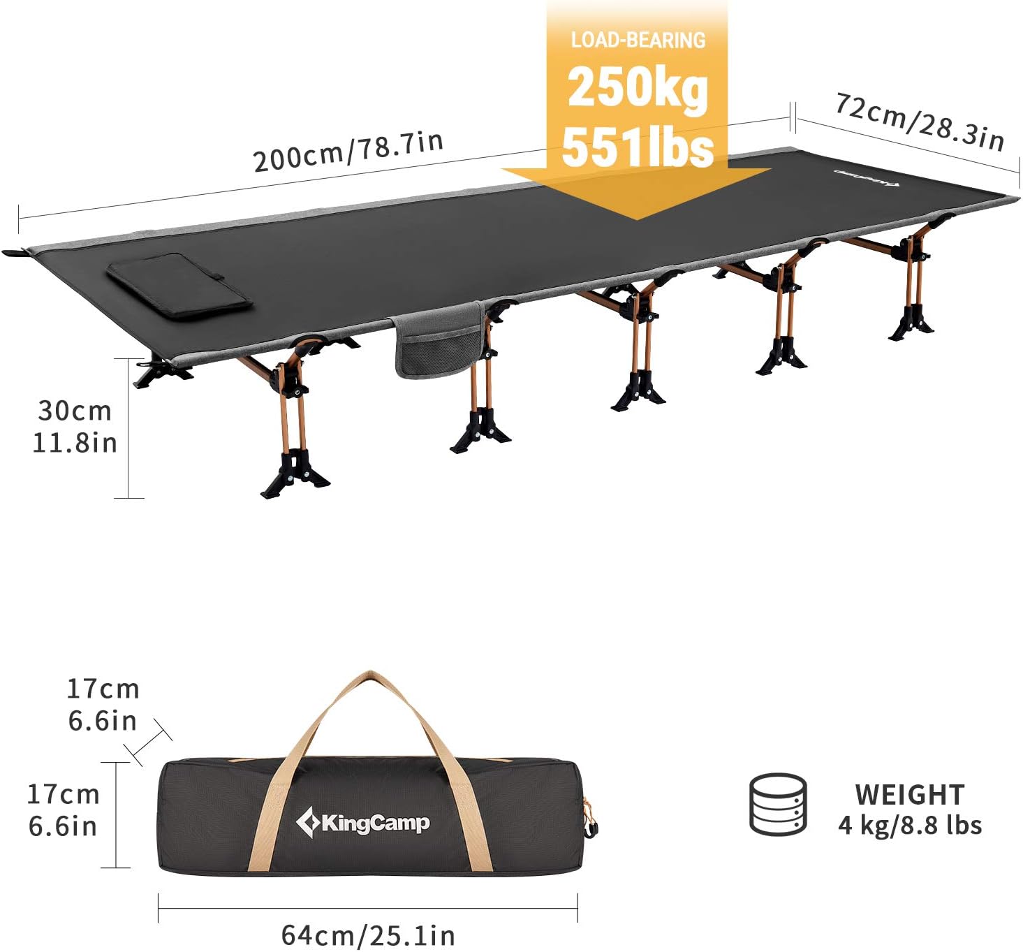 KingCamp Portable Camping Cot & Single-Size Sleeping Pad Inflatable Drop‑Stitch Mat