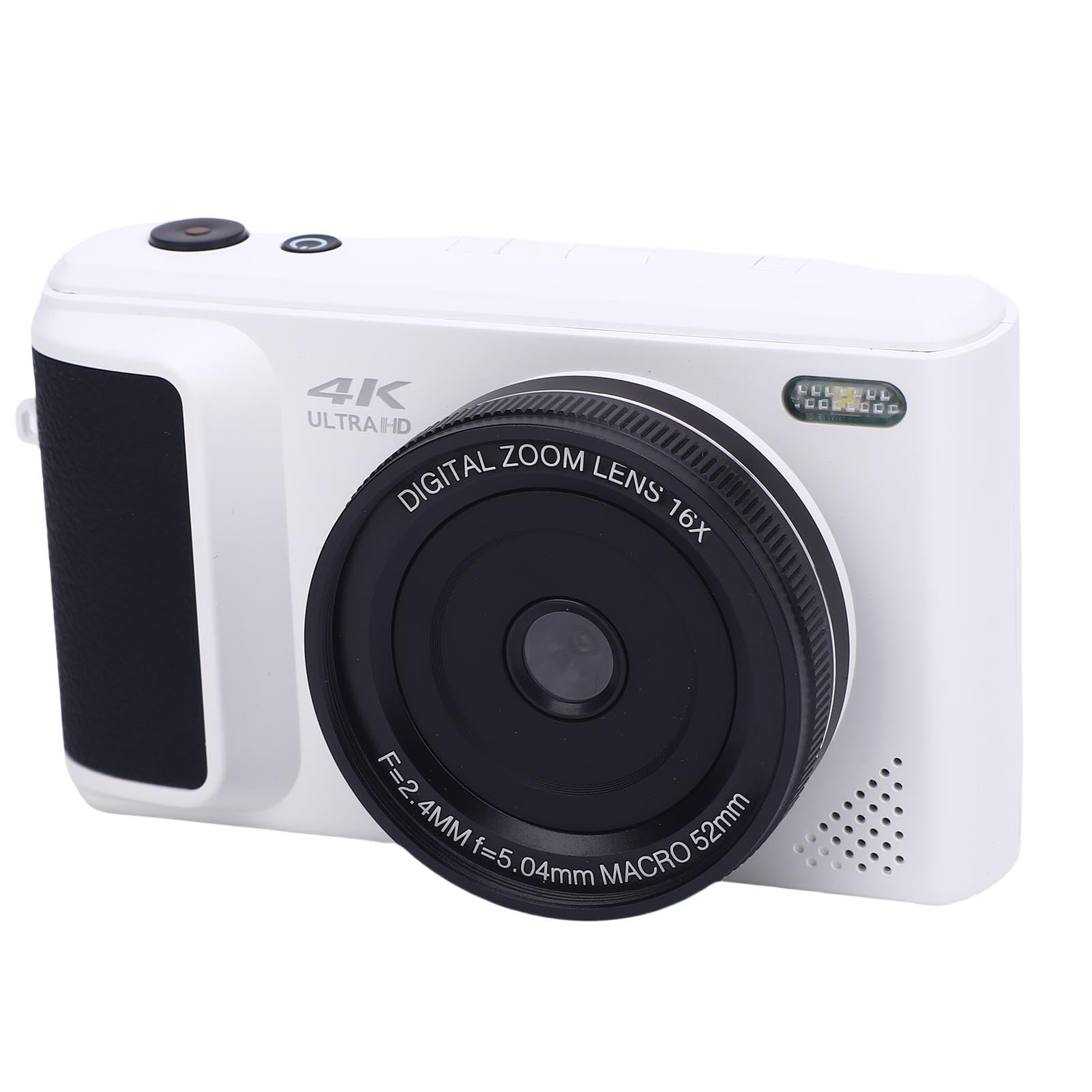 Camera Digitale Mirrorless 4K per Fotografia e Vlogging con Autofocus HD a 64 MP, Zoom 16x, Schermo di Lancio a 180 °, Telecamera da Viaggio Compatta con Stabilizzazione AI (WHITE)