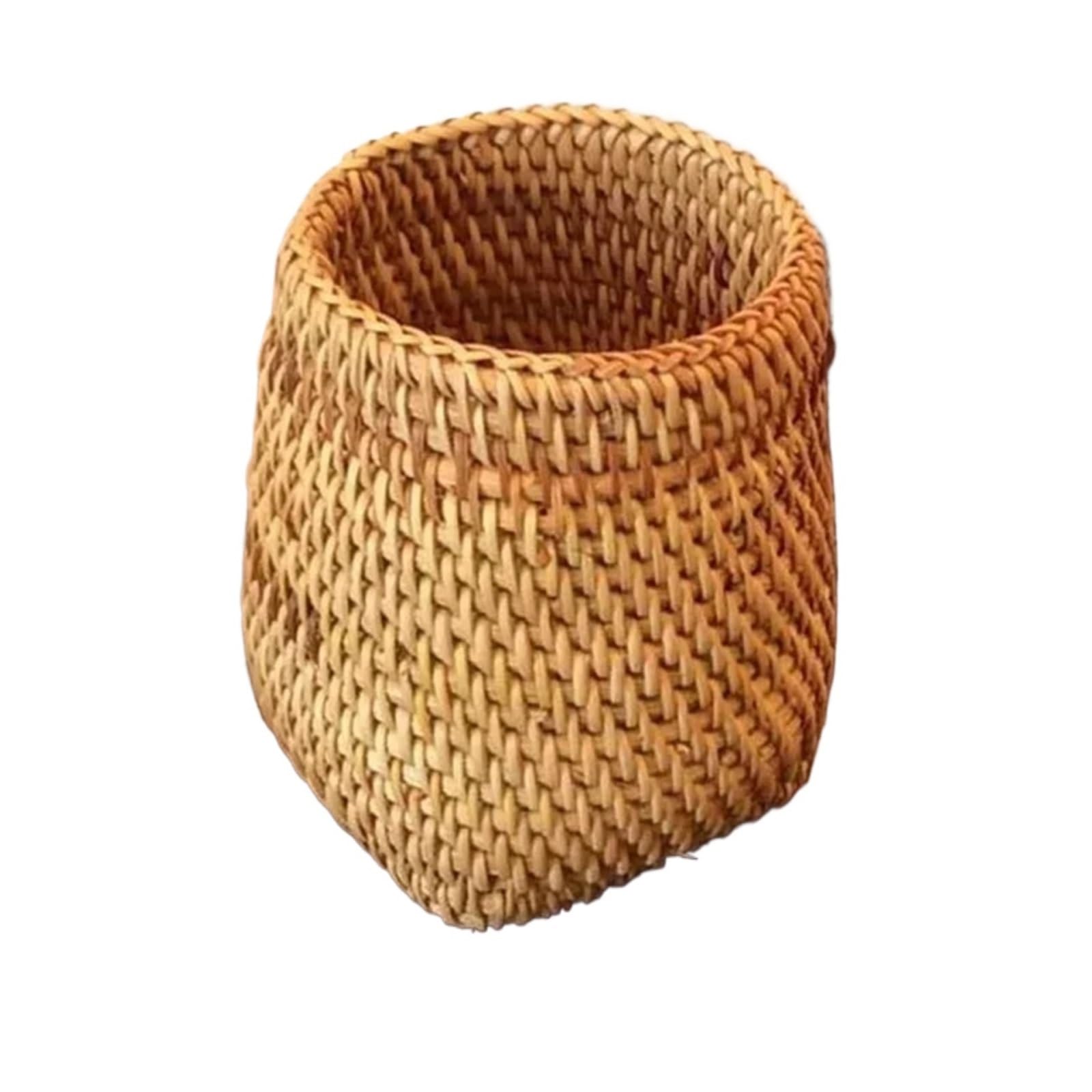 ZNJAMN 1pcs Handmade Rattan Weaving Pen Holder Desktop Stationery Makeup Brush Storage Tube Tea Ceremony Organizer for pens(Size C)