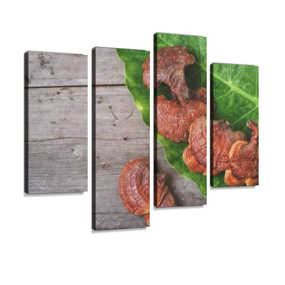 quetas artworkGanoderma Lucidum Ling Zhi Mushroom Canvas Print Wall Art Pictures Framed Digital Print Abstract Painting Room Home Office Decor Ready to Hang 4 Panel