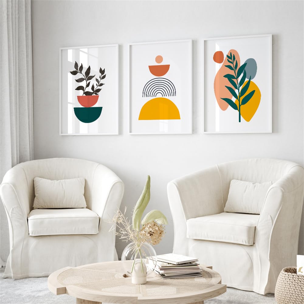 WBYZAC Art Prints-Abstract Line Leaf Rainbow Sun Modern Geometric Wall Art Prints Canvas Painting Nordic Poster Picture for Living Kitchen Room Decor-50 * 70cm*3PCS (No Frame)