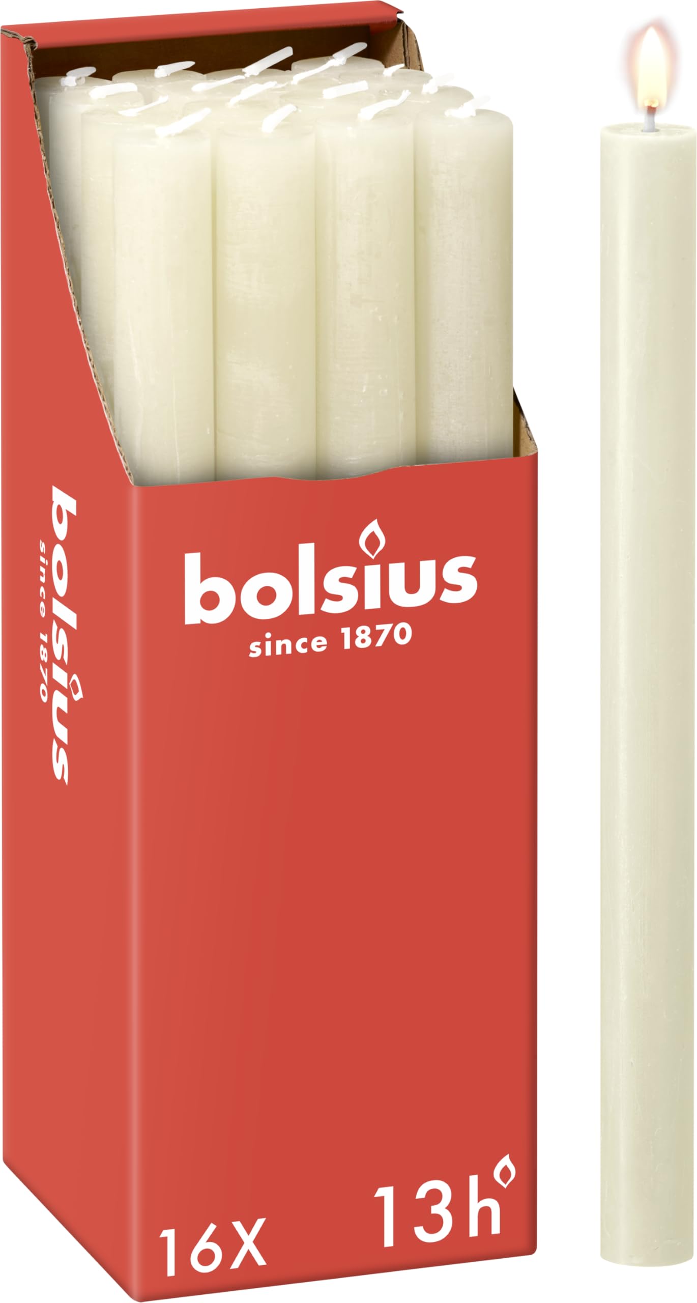 BOLSIUS Rustykalne gospodarstwo domowe - stożkowe - świece obiadowe - miękka perła - 27 cm - pudełko 16 - niekapiące - świece bezzapachowe, kość słoniowa