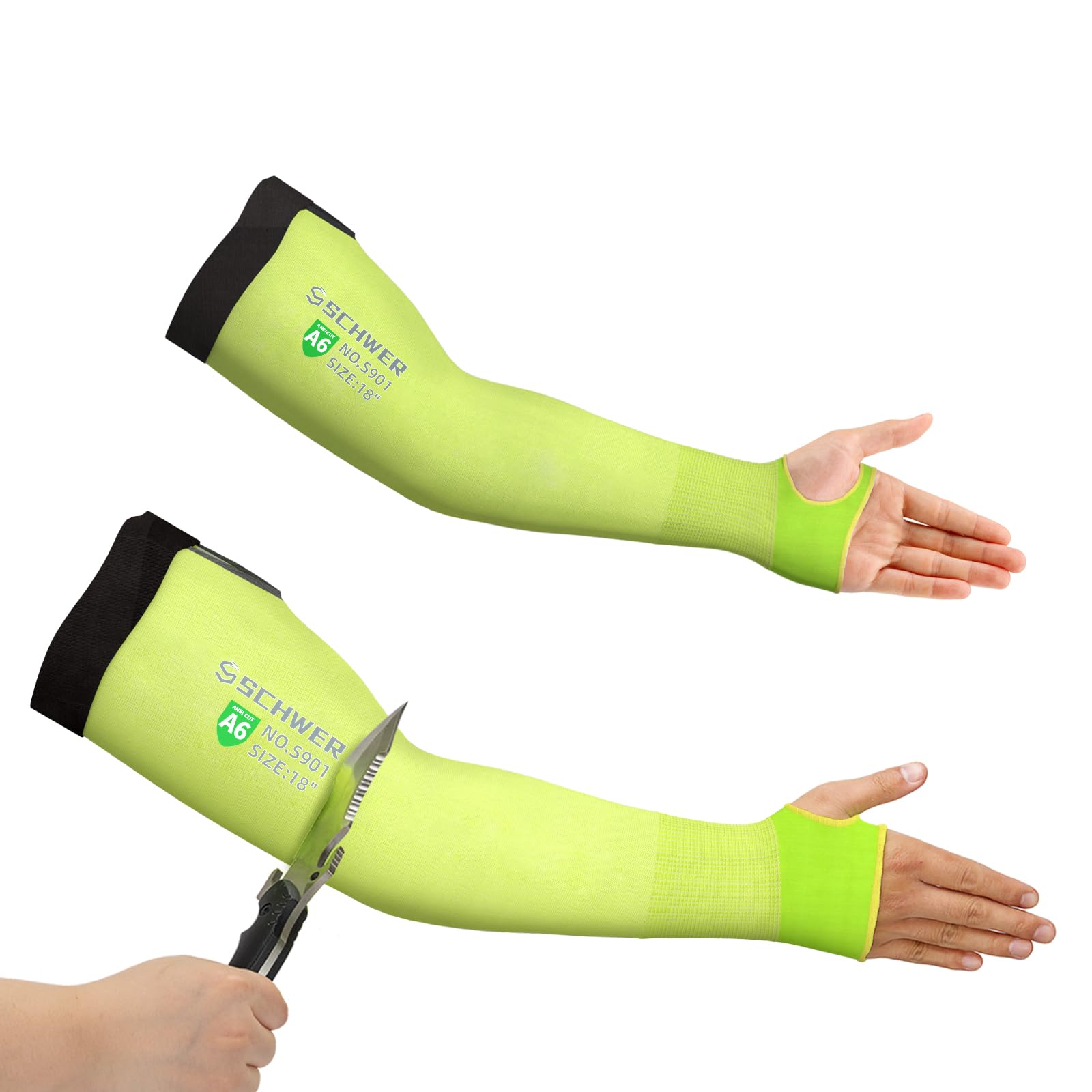 Schwer 18 inch 18 Gauge Protective Arm Sleeves, ANSI A6 Cut Resistant Sleeves with Thumb Hole (1 Pair, Brilliant Yellow)