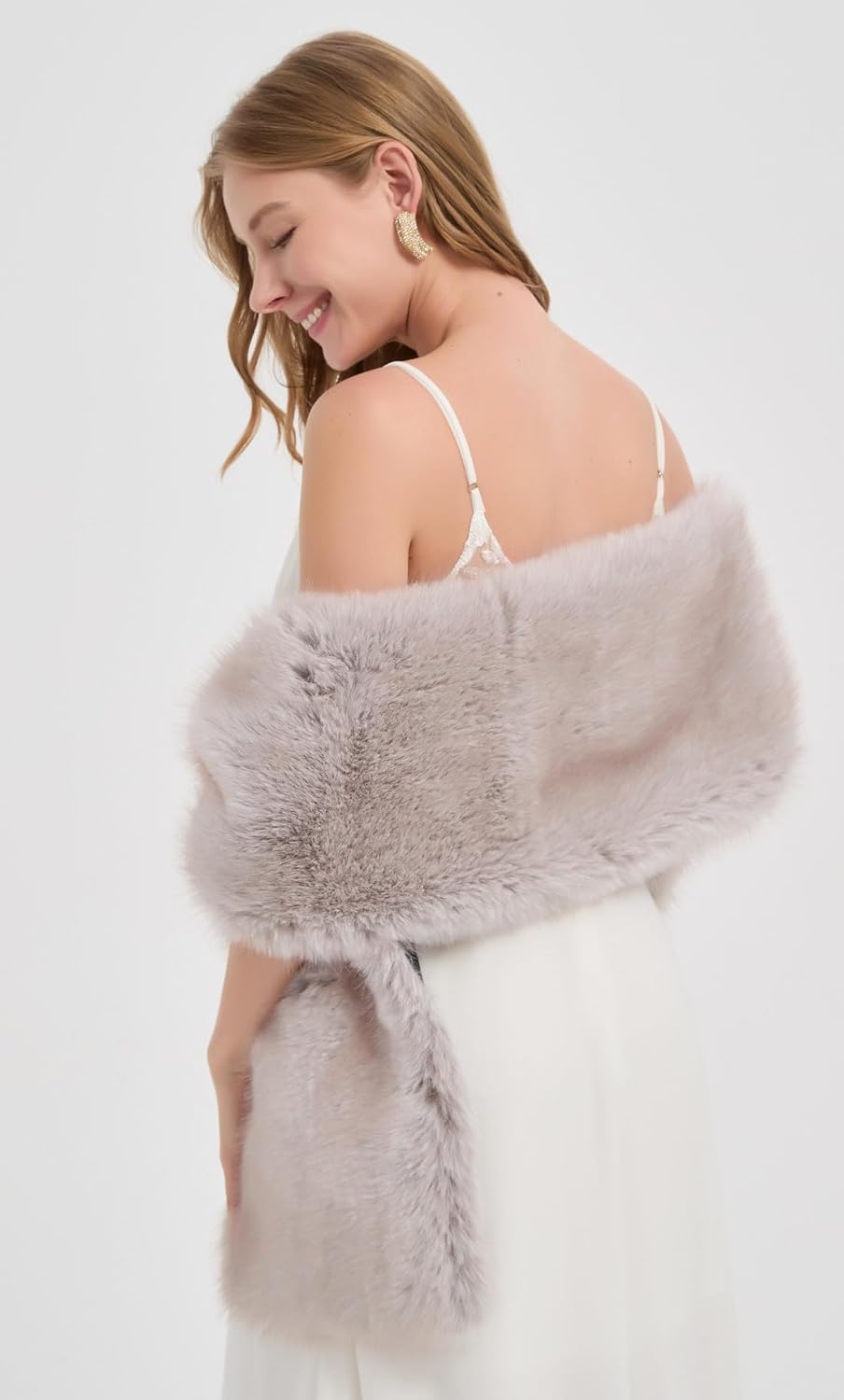 DJBM Women's Faux Fur Shawl Wraps Cloak Coat Sweater Cape for Evening Party