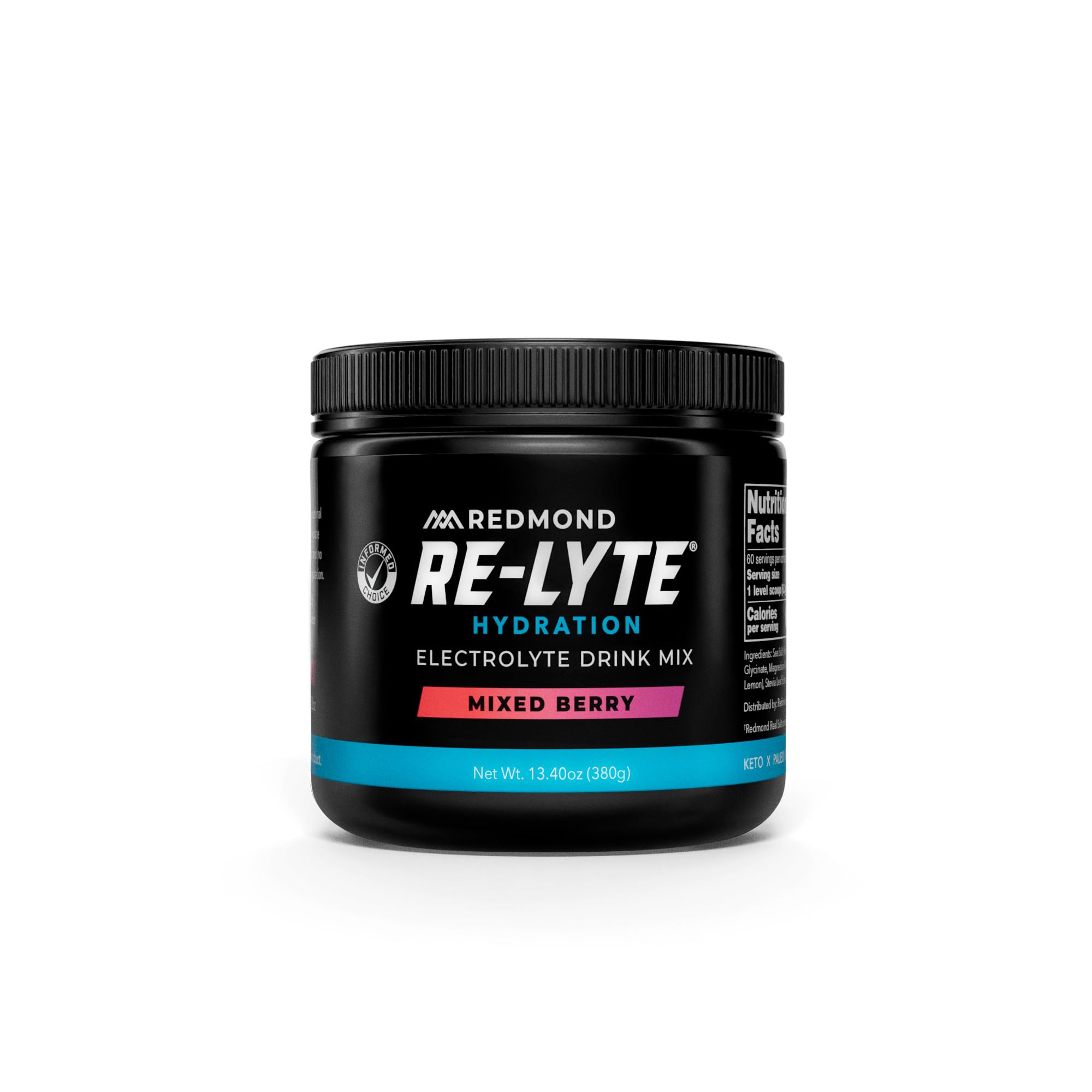 REDMOND Re-Lyte HYDRATION Drink Mix MIXED BERRY LARGE, confezione da 380 g - Polvere elettrolitica, senza zucchero, con vero sale Redmond Real Salt e oltre 60 importanti minerali e oligoelementi