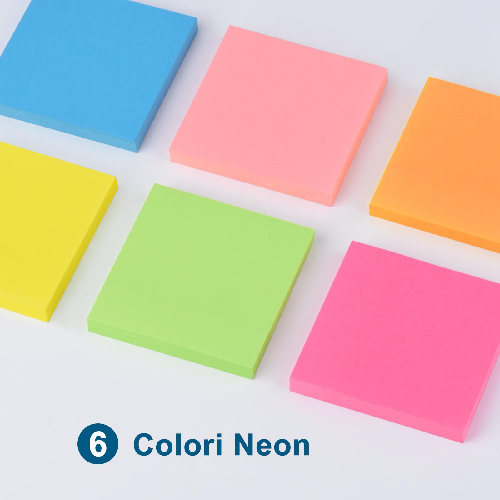 Blocchetti di Foglietti Adesivi Neon 76mm x 76mm, 80 Fogli per Blocco, Promemoria e Annotazione