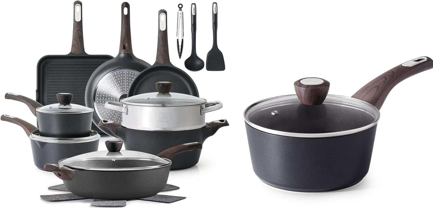 SENSARTE 20 Pcs Pots and Pans Set Nonstick, Induction Cookware Sets,1.5 Quart Nonstick Sauce Pan with Lid,Non stick Saucier Pan, Induction Comptable, PFOA Free