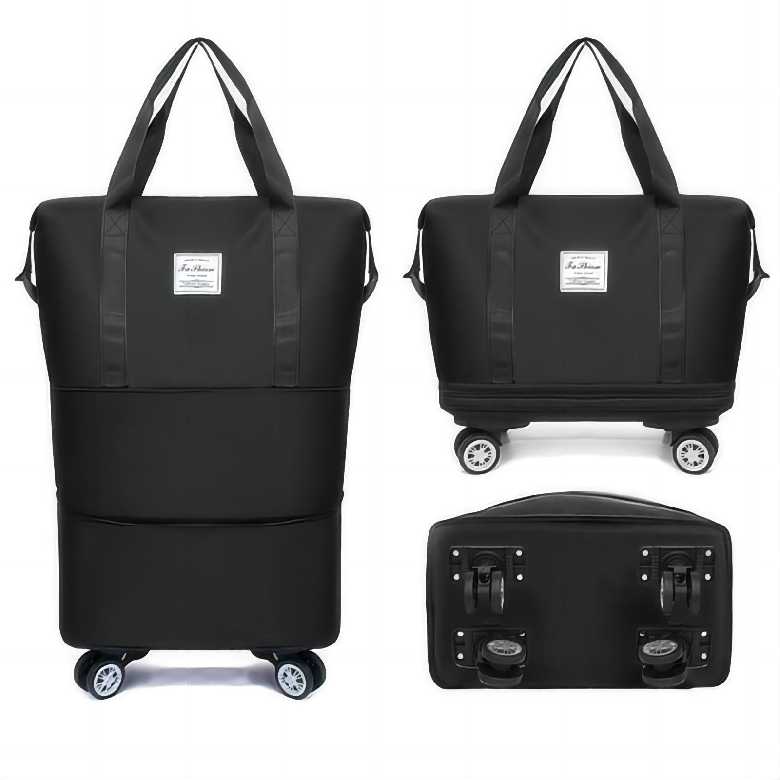 LNV 2025 New Travel Duffel Bag,Sports Tote Gym Bag,suitcases Weekender Overnight Bag,Suitcases With Wheels, Expandable 28-58L luggage,Black suitcase (