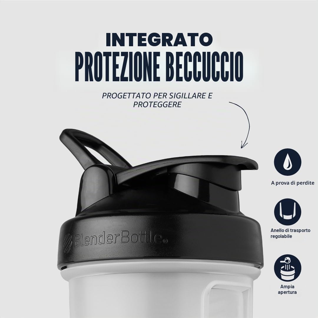 BlenderBottle Classic V2 Shaker Bottle con sfera in acciaio inox, perfetta per frullati proteici, lavabile in lavastoviglie, 830 ml, trasparente/nero