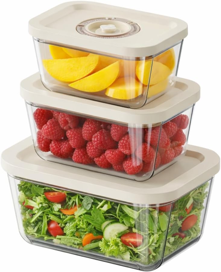 Glass Vacuum Seal Containers for Storage (3pcs set) | Works with most Handheld Vacuum Sealer
