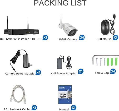 Miniatura 7 de Sistema de cámara de seguridad inalámbrica WiFi, 1080P firstrend 8CH Nvr con 4 cámaras Full HD de 2 MP de 1 TB HDD 24/7 grabación de visión nocturna