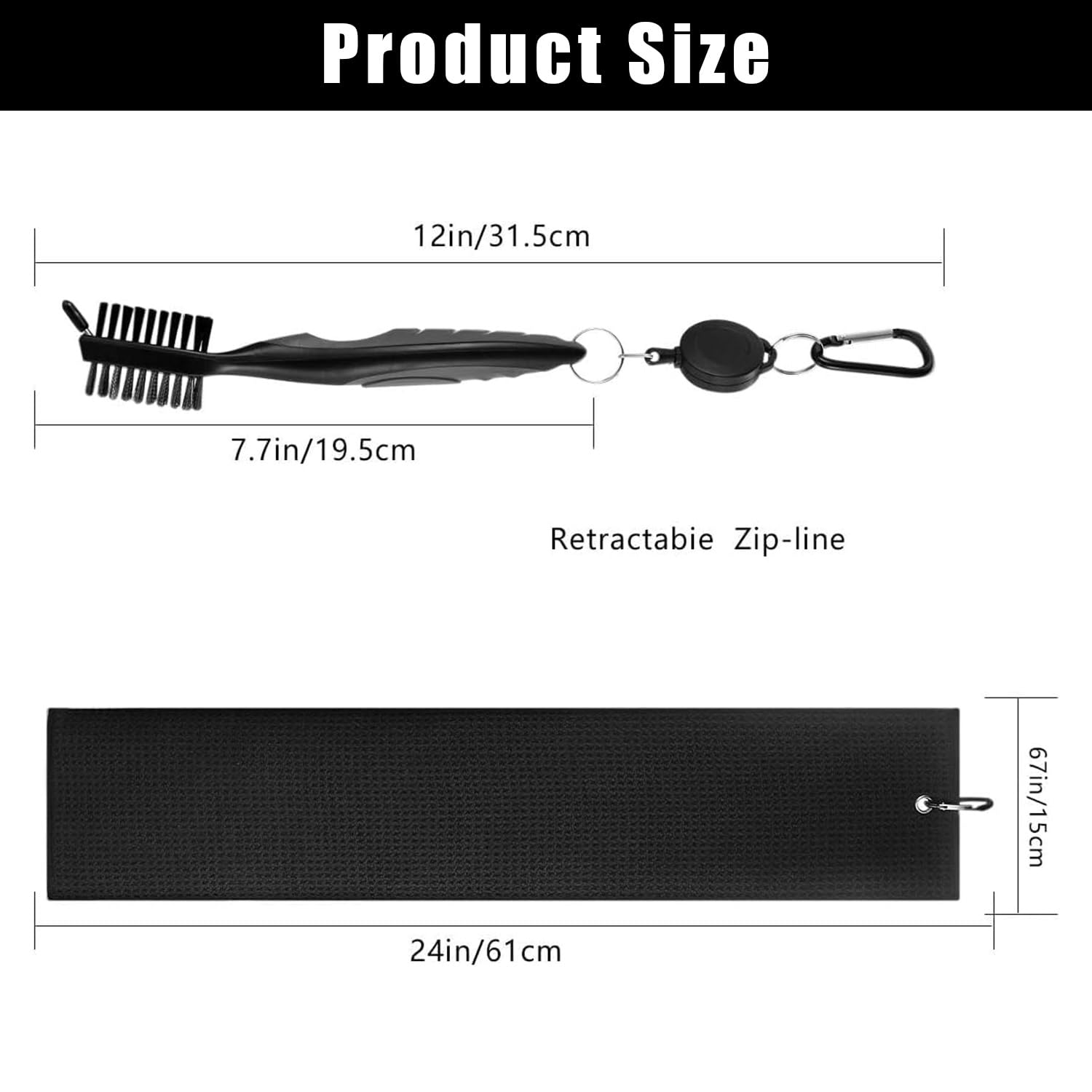 ZEACCT 2-Piece Golf Towel and Brush Set, Multi-Functional Club Cleaner with Carabiner Clip, Perfect for Golf Shoes Clubs - Image 3