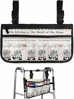 Kitchen Gnomes Chef Wheelchair Side Bag Walker Bag, Vintage Buffalo Plaid Wheelchair Accessories Armrest Pouch, Organizer Storage Bag for Walkers, Rollators, Scooters, 7.3'x13'