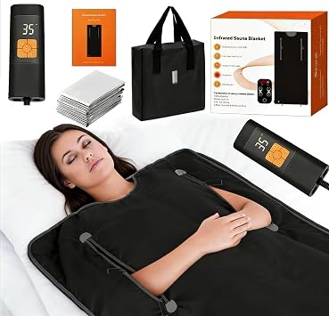 Sauna Infrared Blanket, 500W Portable Sauna Blanket with Handheld Controller & Storage Bag & Aluminum Foil Blanket for Relaxation, Deep Heat Therapy, Improve Sleep86-158  20-60 Mins Timer,180x80cm