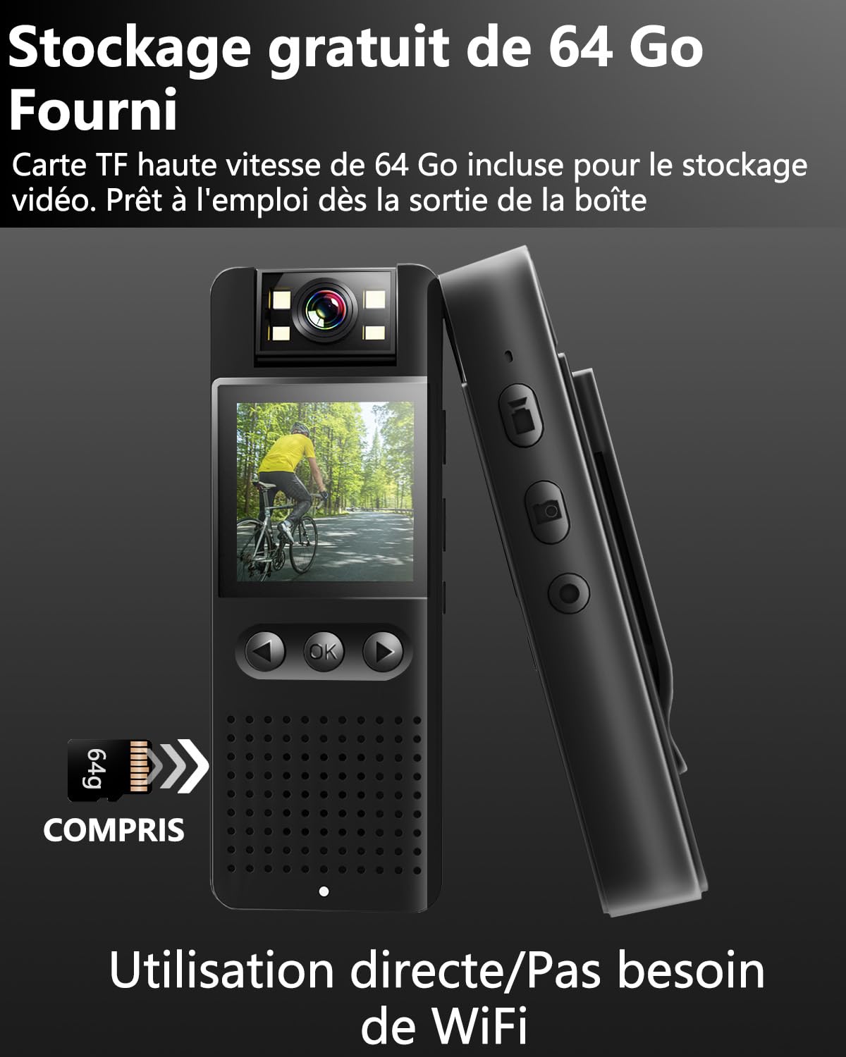 Bextgoo Mini Camera Deportiva, 1080P HD Body CAM Con Tarjeta TF De 64GB, Lente Giratoria De 180°, Camera Moto Con Clip Magnético & Soporte Bicicleta, Camara Corporal Para Moto Para Ciclismo, Policía