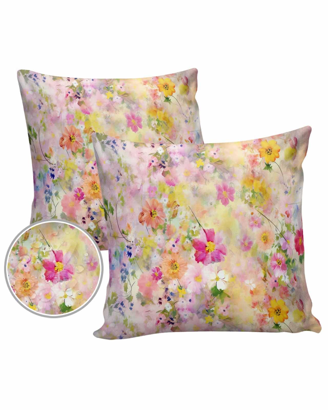 Boanket Outdoor Pillow Covers 26 x 26 in, Spring Floral Waterproof Throw Pillow Cover Set of 2, Elegant Summer Flowers Botanical Home Decorative Square Cushion Covers for Patio/Tent/Couch/Garden