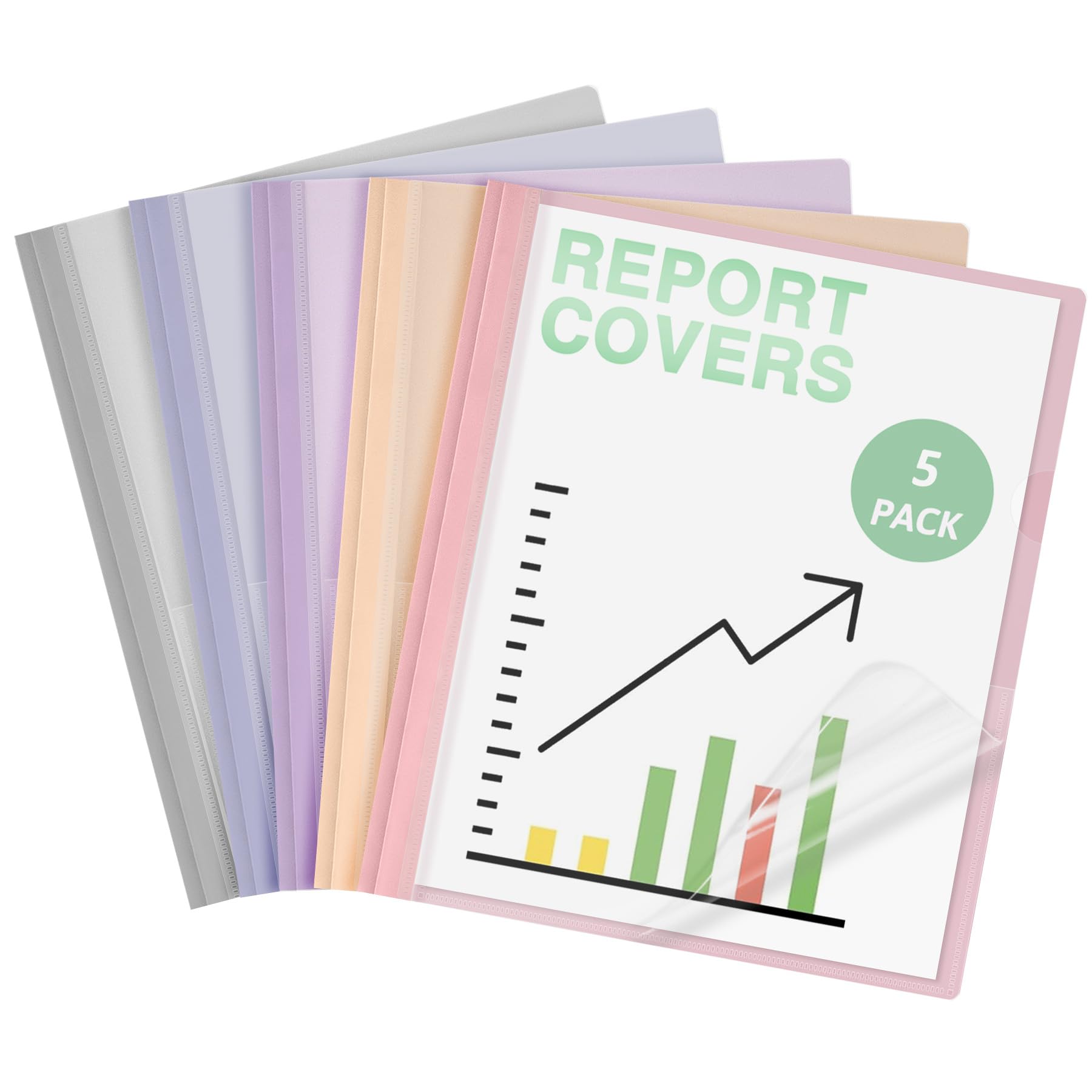 Ndsox 5 Pack Clear Front Report Covers with 3-Prong Fasteners for 8.5"x11"