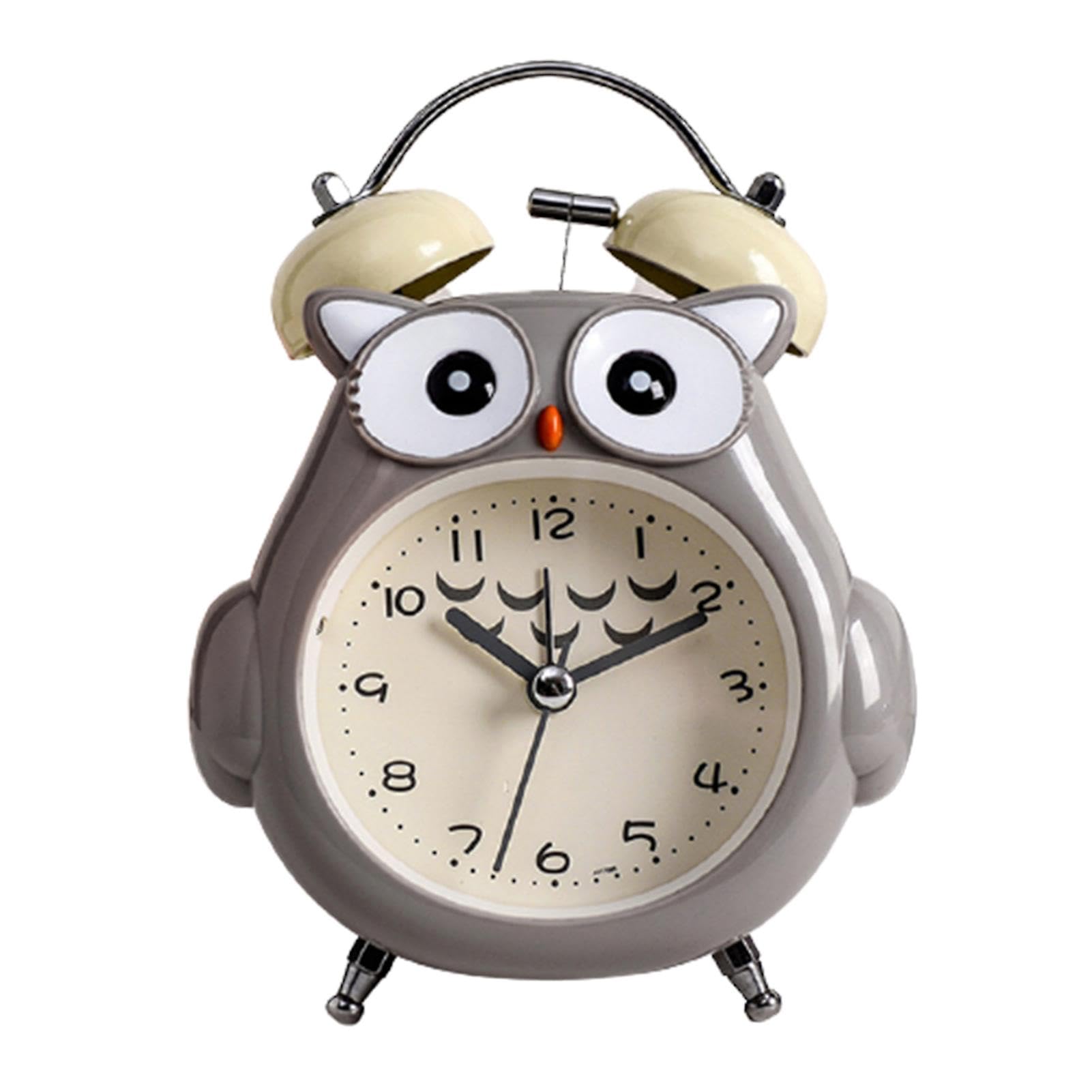 JOYHAPPST Kids Alarm Clock Owl Loud Bell Analog Alarm Clock Silent Non-ticking Desk Clock With Night Light Battery Operated