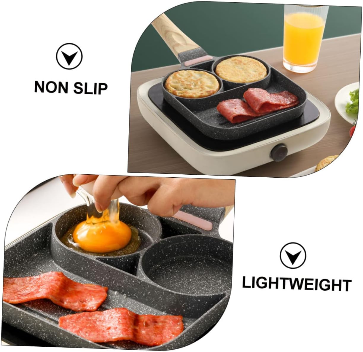 Non Stick Pancake Frying Pan with Long Handle Versatile Egg and Omelette Cooker for Breakfast Section Design for and Cleanup for Home Use