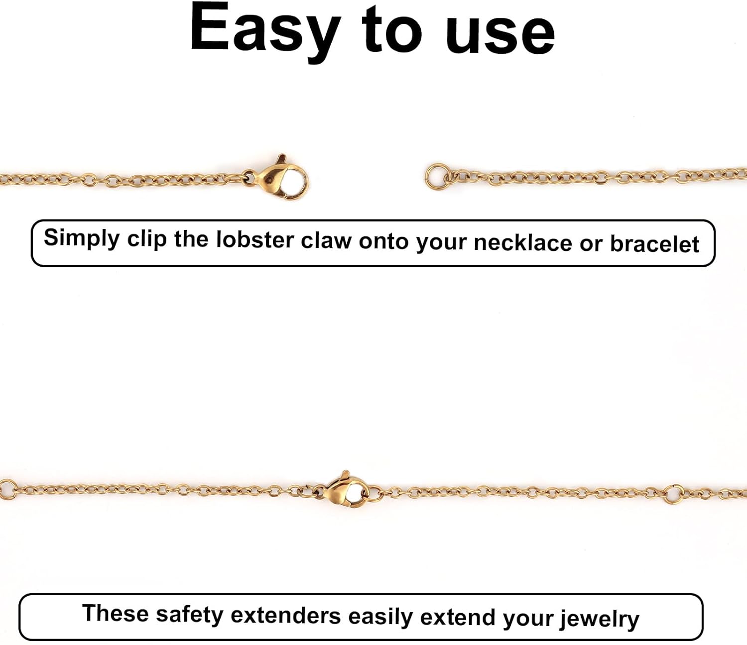 4pcs Necklace Extender, 2, 4, 6, 8 Inch/5,10, 15, 20cm Necklace Clasp Extension Chain Extenders for Necklaces Bracelets Jewelry Making Women Men (Gold) - Image 5
