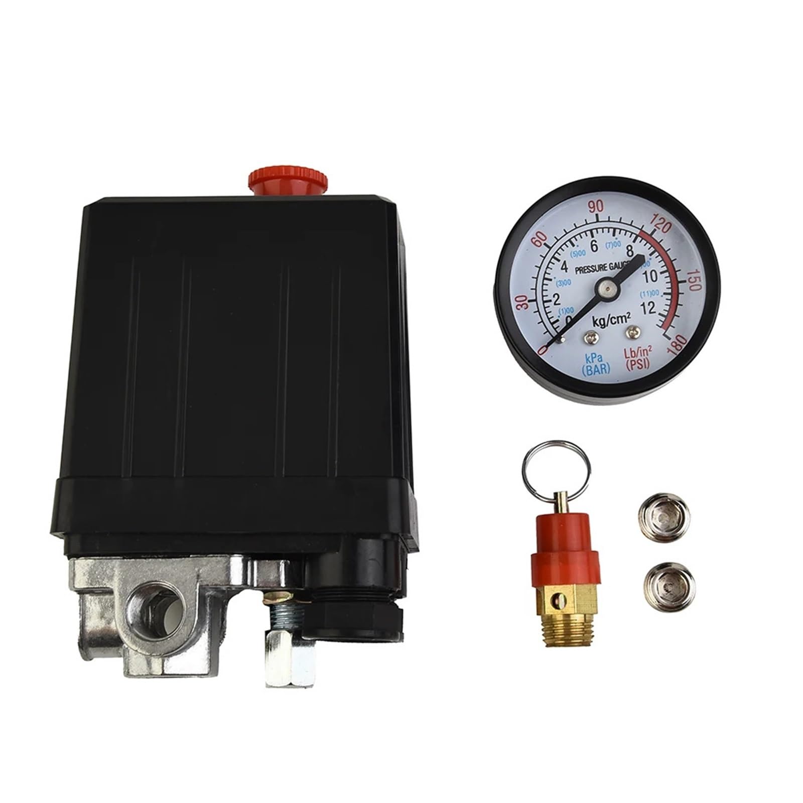 Mklhavb One Color 175Psi 4 Port Air Compressor Pressure Switch Manifold Regulator+Safety Valve Pneumatic Part Blanking Plugs