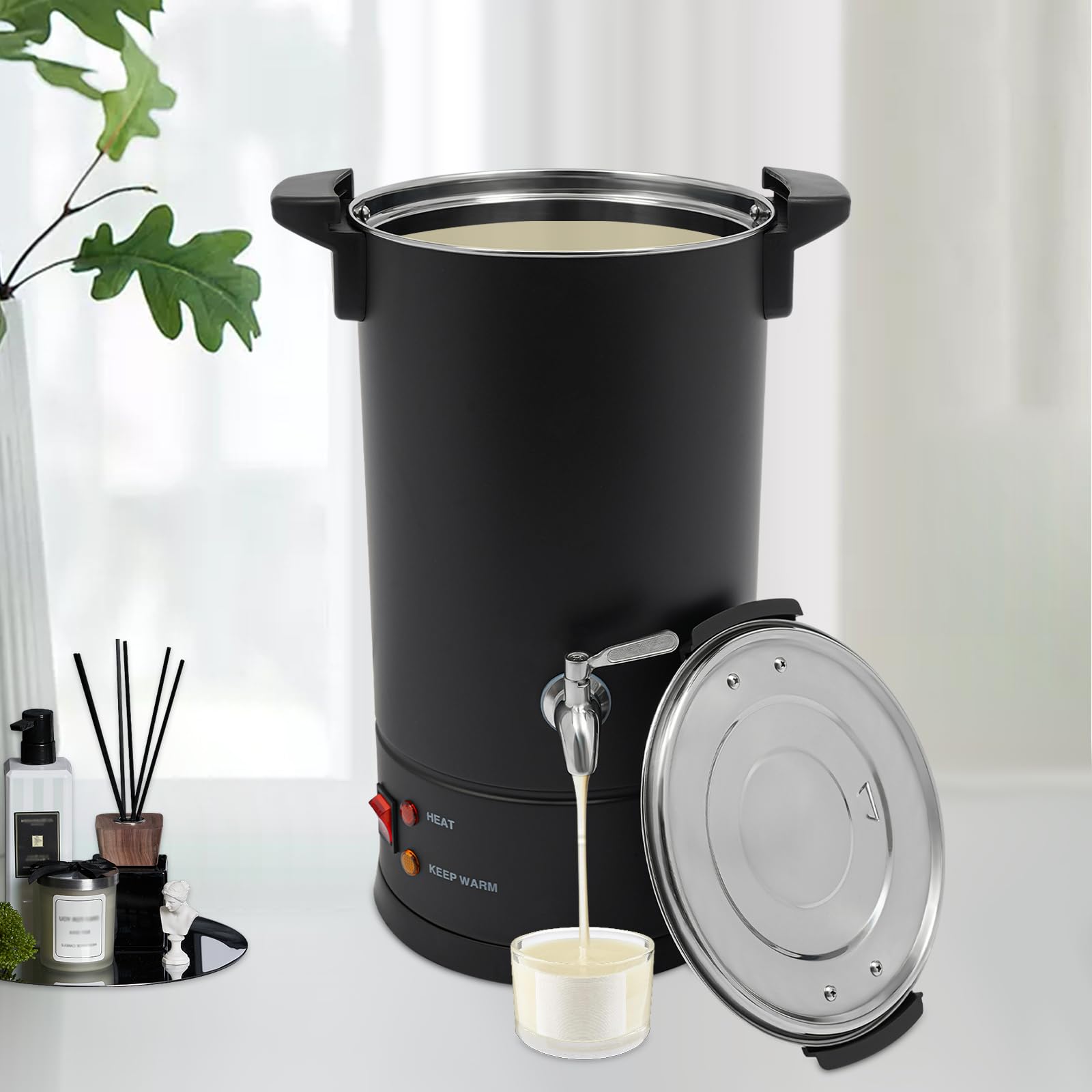 Wulimasun Fondeur de Cire Bougie,Fondoir Cire Bougie Electrique Acier Inoxydable Bricolage Machine a Cire Température Réglable avec Poignée,Pour Faire Fondre Toutes Sortes Cires (Noir(B), 10L)