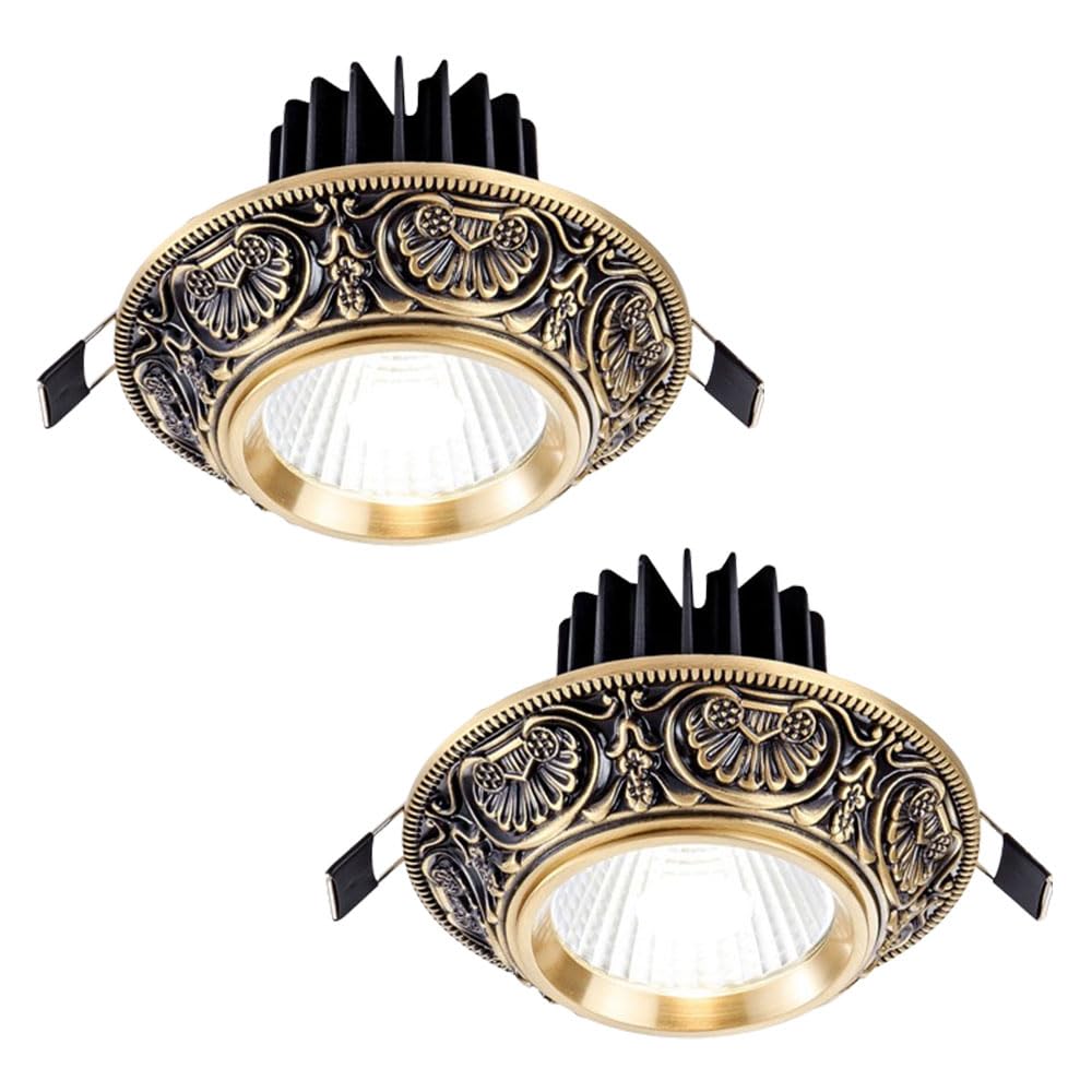 ASerZenith 2- Pcs Round Downlight Luminaire, Brushed Brass Finish, Led Recessed Light Fixtures Dimmable Disk Light, Cri 90+,Eyeball Retrofit Spotlight,Black
