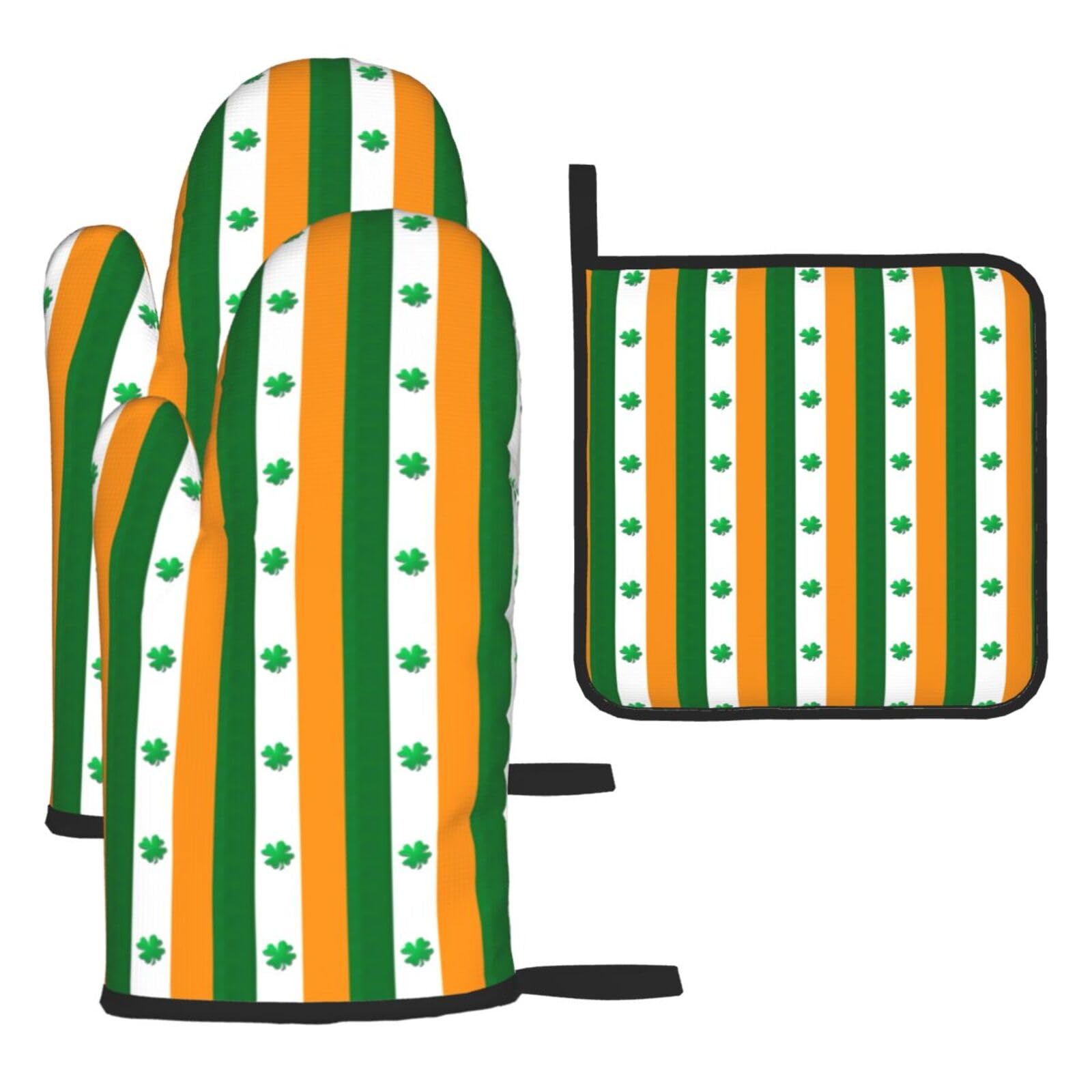 Irish Flag Print Oven Kitchen Gloves For Baking Outdoor Grilling Home Use Mitts Microwaving Bbq