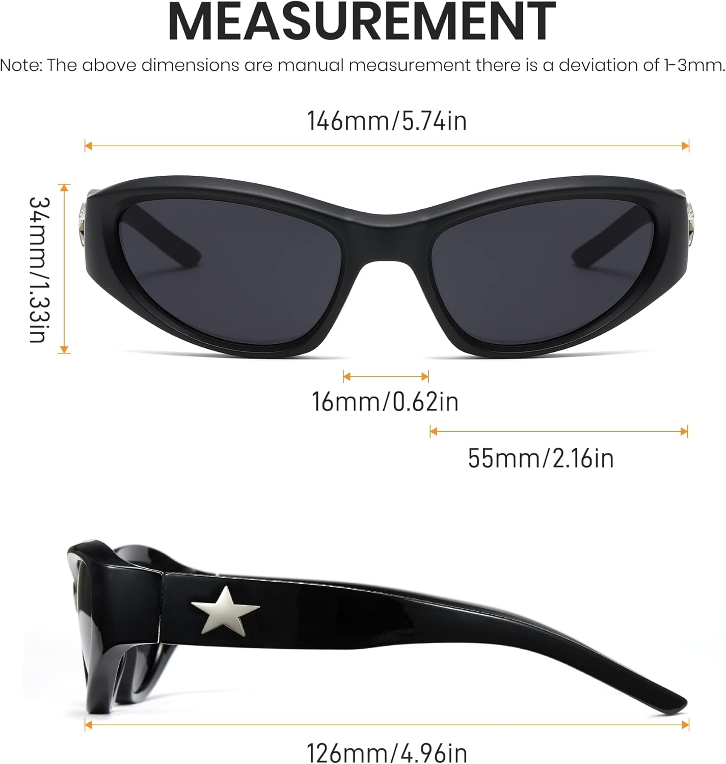 Cyxus Y2k Star Black Sun Glasses for Women, Wrap Around UV Sunglasses Women Men Swift Oval Fashion Sport Shades Trendy Sun Glasses 1084 - Image 4