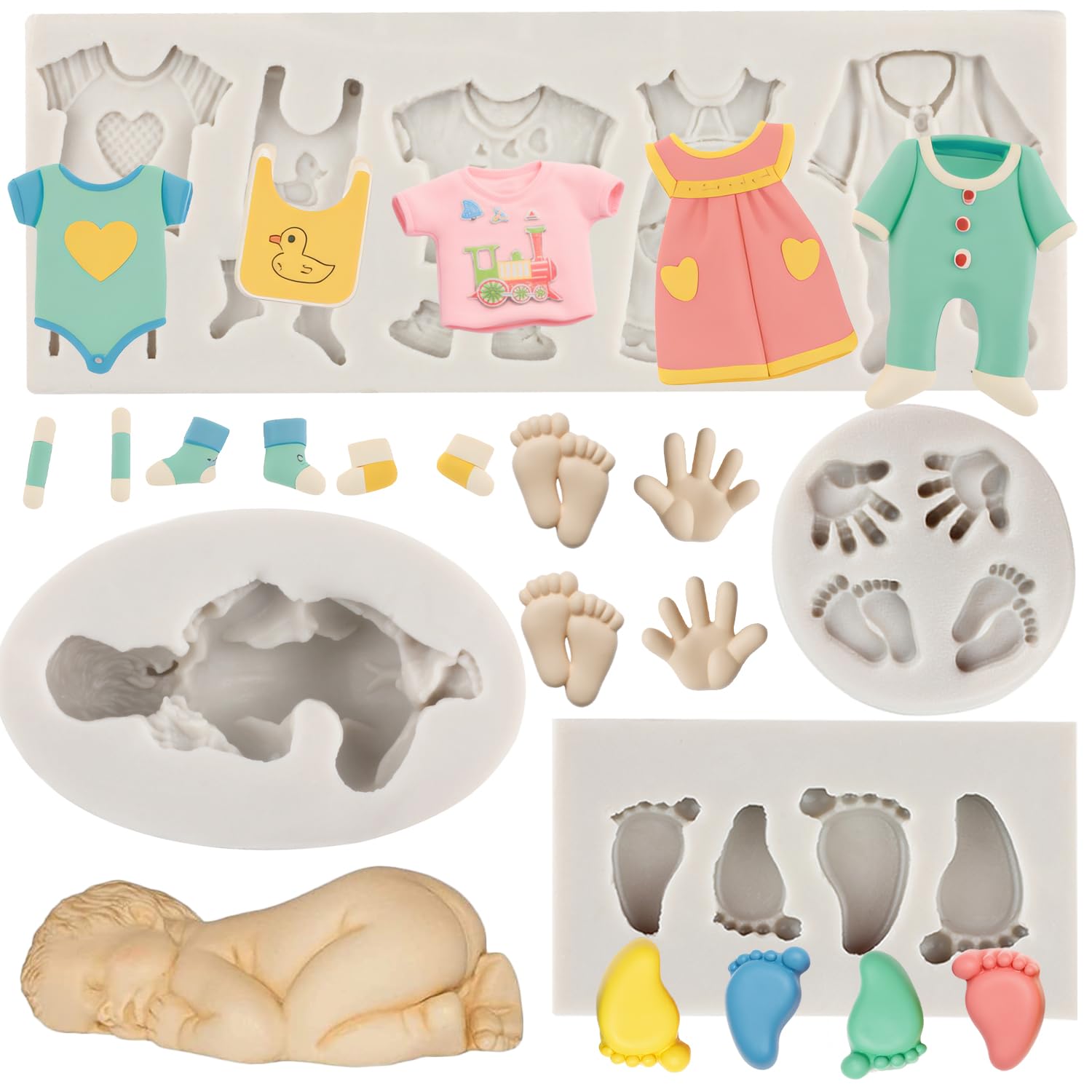 MYPRACS Baby Silicone Fondant Mould Baby Shower Theme Moulds Set of 4
