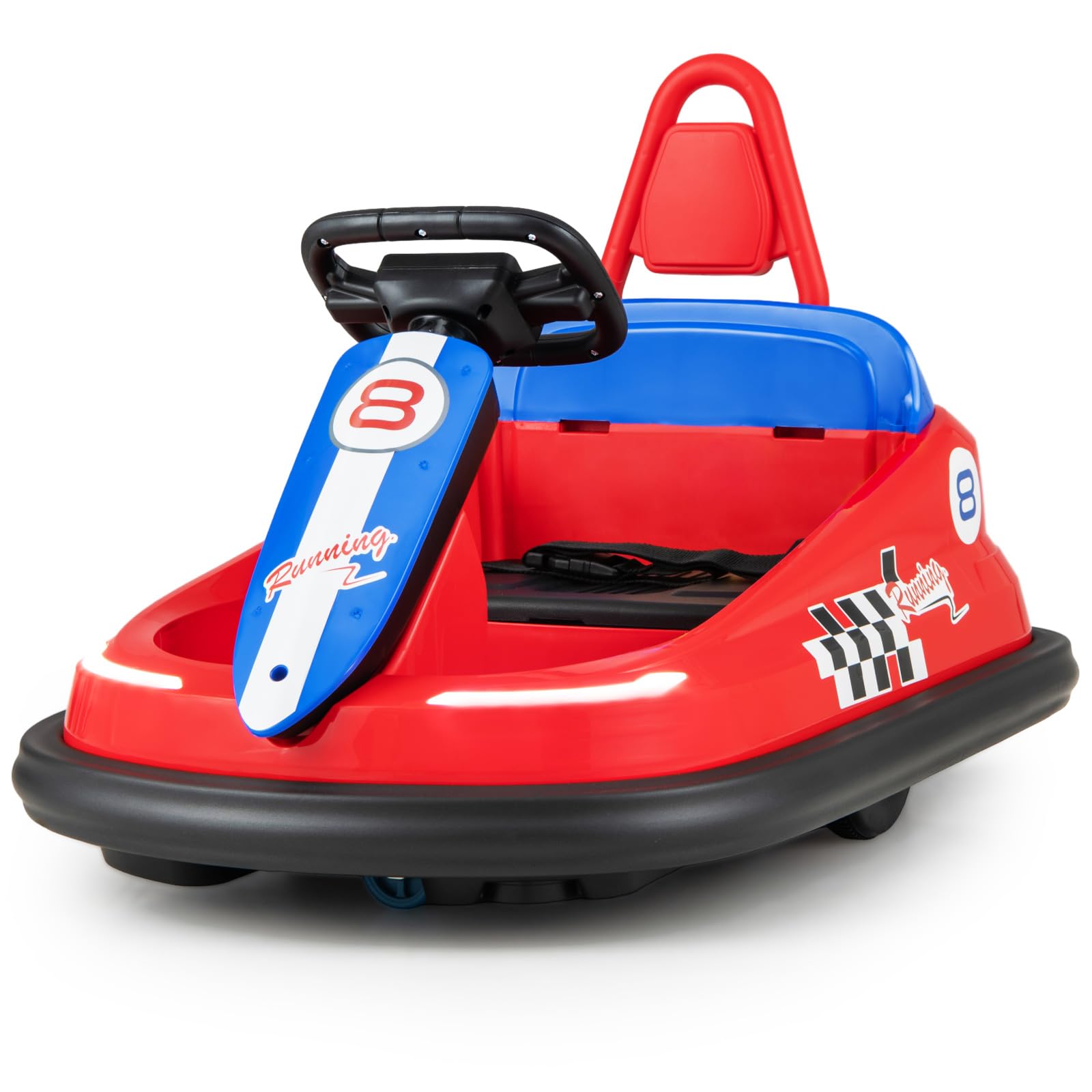 GYMAX 360 Spin Kids Bumper Car, 6V Battery Powered Toy Car with Lights, Music, Horn, USB/AUX/TF, 2 Speeds & Safety Belt, Outdoor Indoor Children Waltzer Toy for Boys Girls Aged 18+ Months (Red)