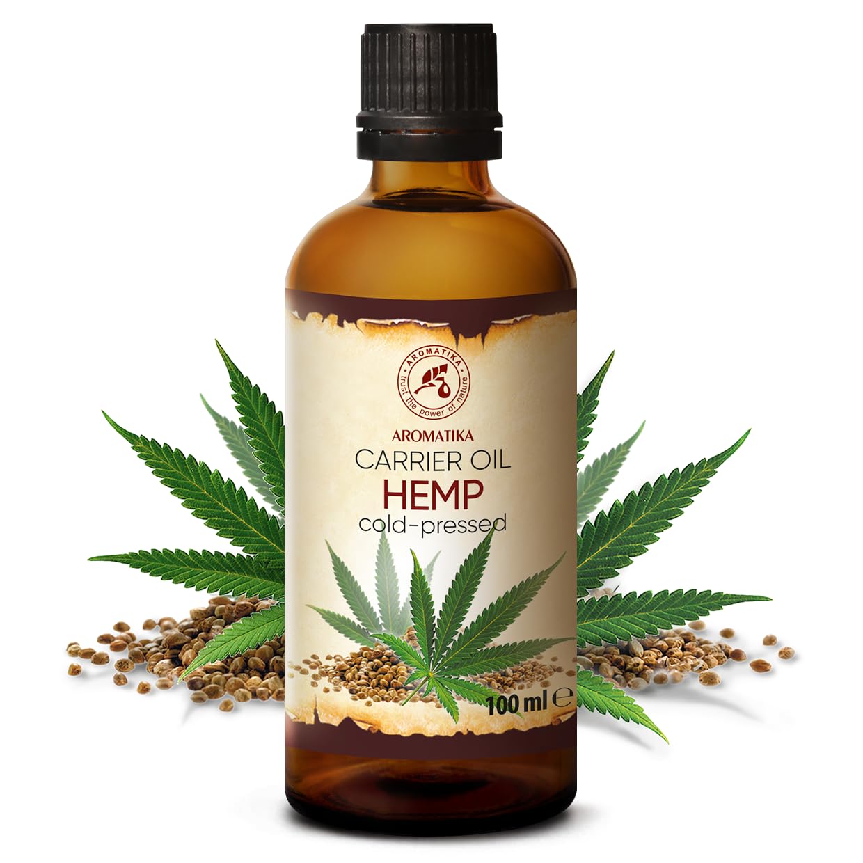 AROMATIKA Hemp Seed Oil 3.4 Fl Oz - Pure Cold-Pressed Carrier Oil