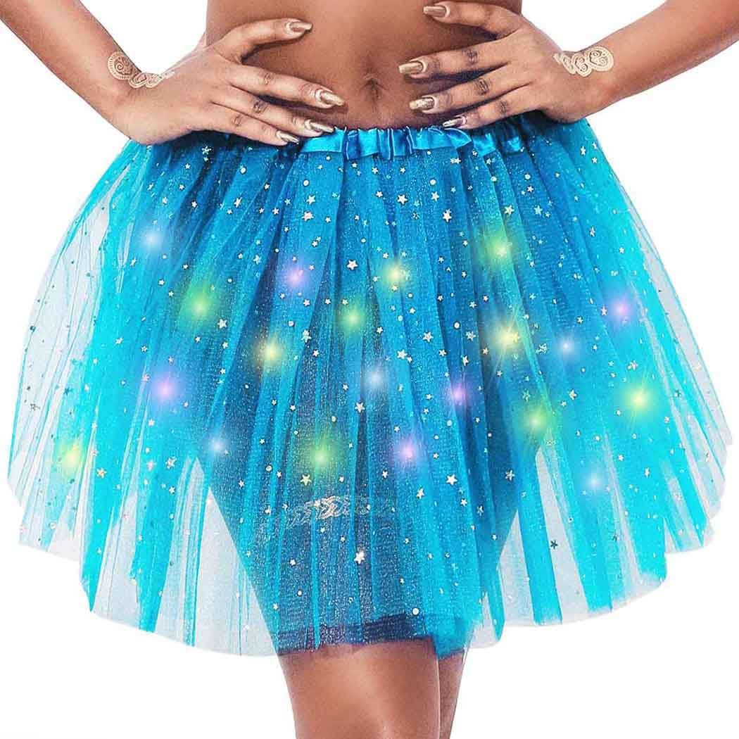 DRESBE Light Up Tutu Skirt Glow Party Tutus Valentine's Day Mardi Gras Rave Neon LED Tulle Tutu for Women