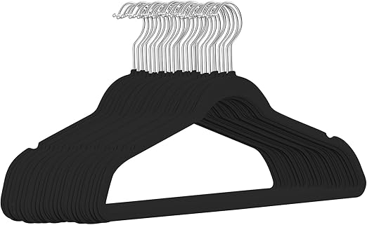 TIMMY Premium Velvet Hangers - Space-Saving Non-Slip Heavy-Duty Black Hangers for Coats, Suits and Sweaters-Closet Organizer-Pack of 50