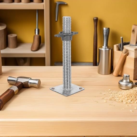Adjustable Base Scaffold Screw Jack 12.2 Inch Silver Metal