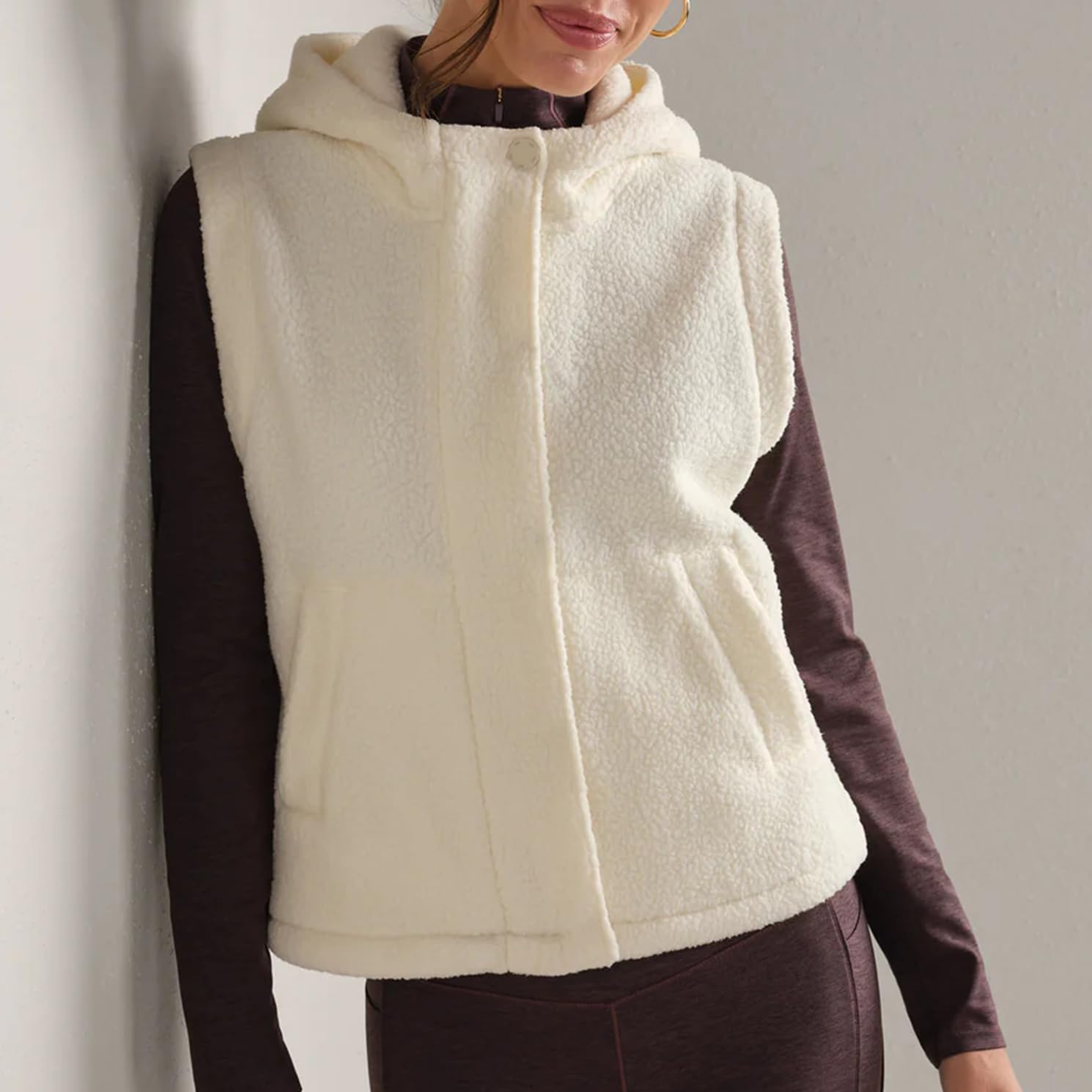 Women Hoodies Fleece Vest Zip Up Sleeveless Casual Sherpa Vests Fuzzy Warm Winter Jackets with Pockets