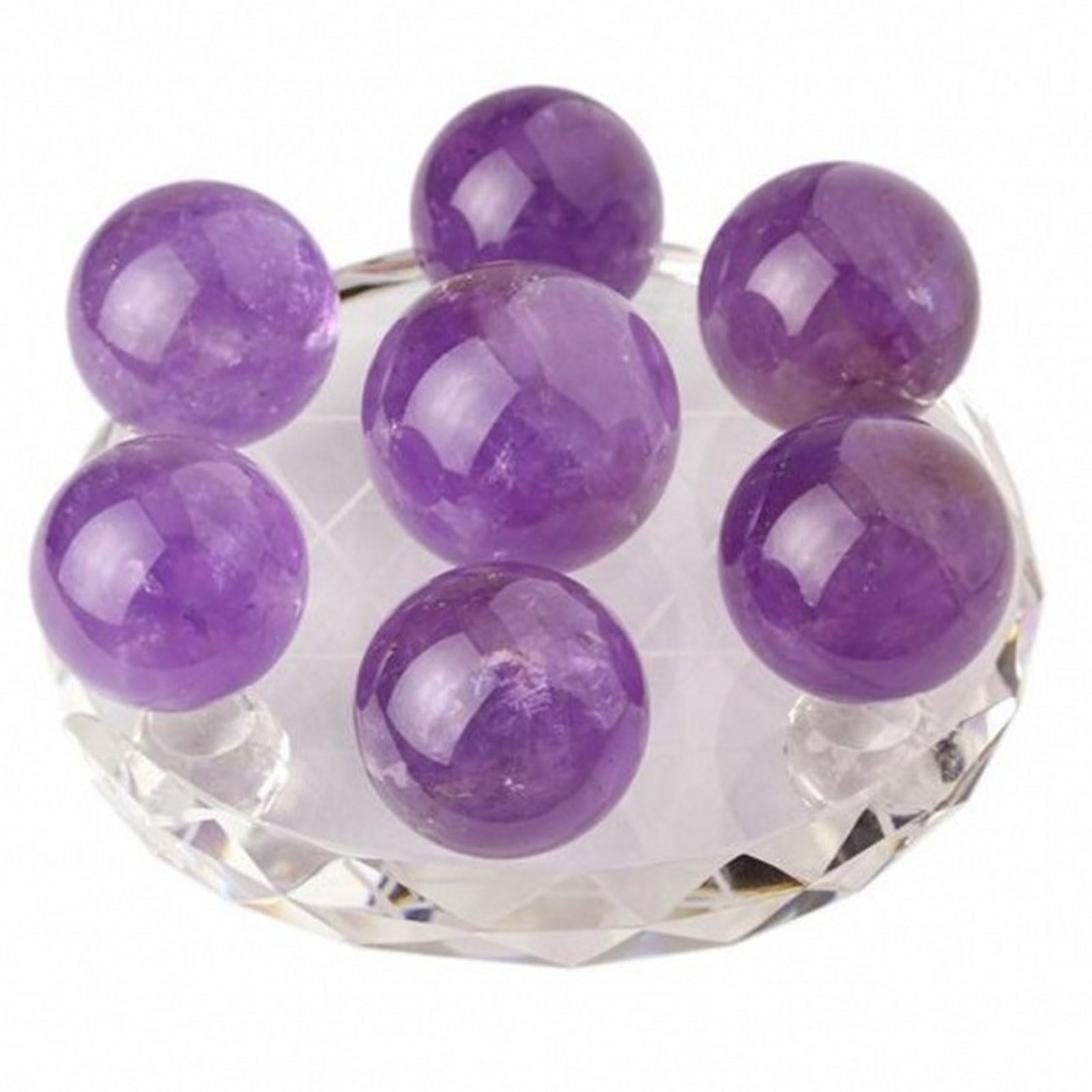 Set de 7 esferas de Amatista con Soporte | 7 esferas de amatista natural/Soporte acrílico/Sanación de chakras/Reiki y meditación/Decoración/Regalo