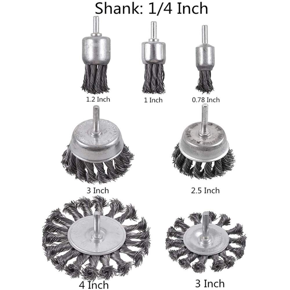 7Pcs Spazzola a ruota metallica con nodo a torsione per trapano Set di spazzole con ruote a tazza pieghettate per trapano con gambo da 1/4 di pollice