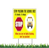 Moonlight4225 2 SIDED! School Bus Stop, v2 18 x 12-inch Vertical Yard Sign (Outdoor, Weatherproof Corrugated Plastic) Metal Stake Included