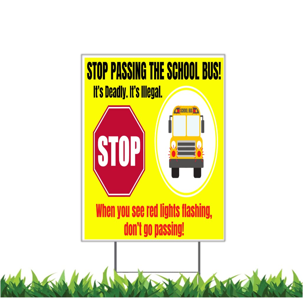 USAストリート看板　SCHOOL BUS STOP Amazon.com: Stop Passing School Bus Yard Sign (12x18 Inches