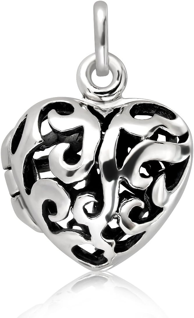 WithLoveSilver 925 Sterling Silver Vintage Style Cut Out Stencil Heart Love Locket Pendant
