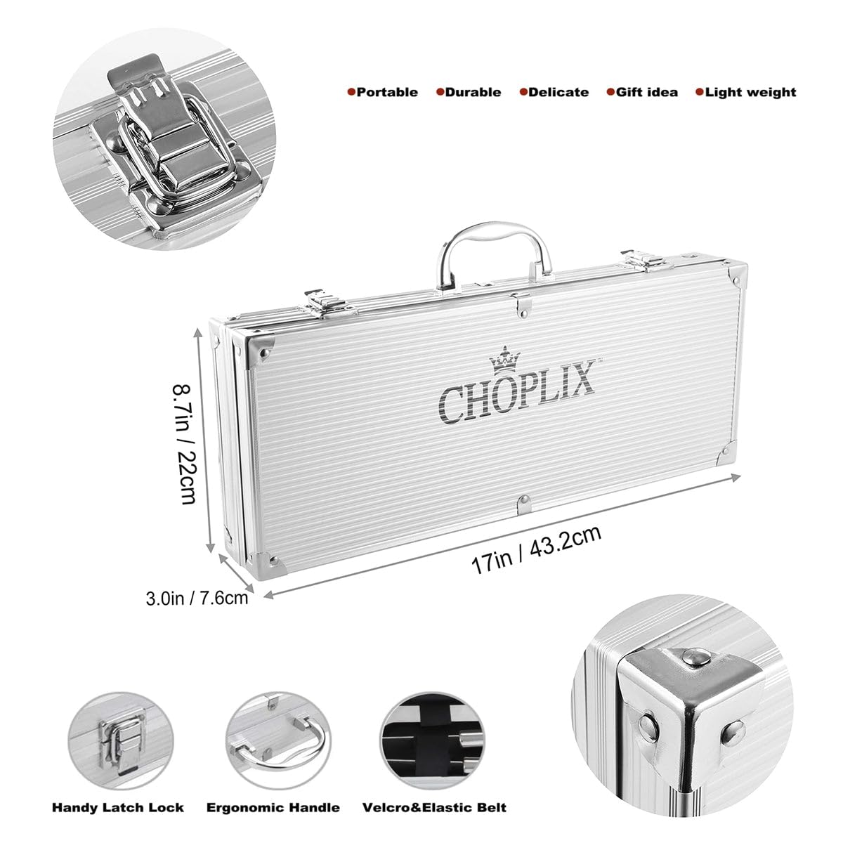 Grill Tool Set, 24-Piece BBQ Kit with Aluminum Case, Include Spatula, Meat Fork, Tongs, Injector, Thermometer, Knife, Skewers, Cleaning & Basting Brush, Outdoor Camping, Backyard Grilling Accessories