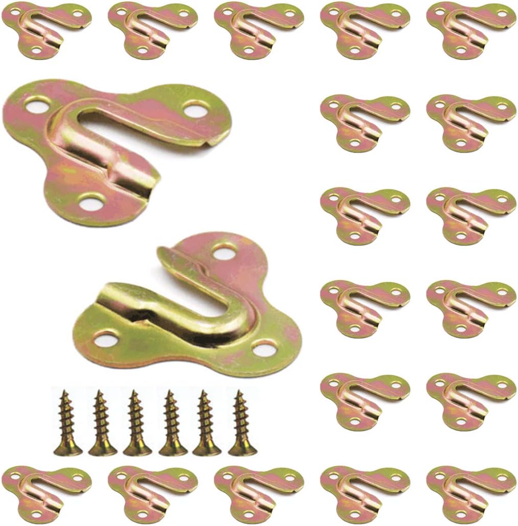 20pcs Zinc Yellow Keyhole Hangers Mirror Picture Frame Hangers Mug Key Coat Hanging Rack Wooden Board Wall Mount Single Keyhole Hanging Plate