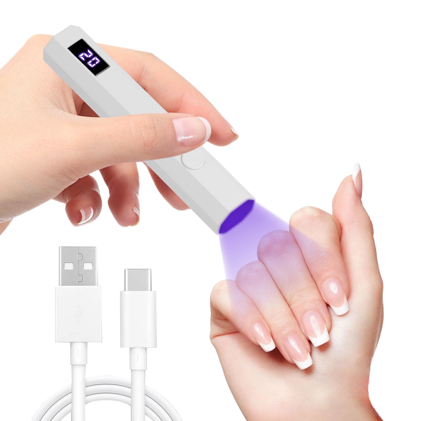 UV Nail Lamp Handheld Small UV Lamps for Gel Nails Portable LED Screen Nail Flashlight USB Rechargeable 180mAh 3W Flash Cure Nail Drye 45s 60s Timer Fast Drying for DIY at Home, Travel White-image-31