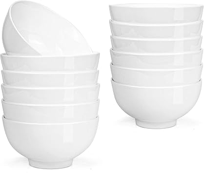 Foraineam 12 Pack 5 Inch Porcelain Bowls 14 Ounce White Round Bowl Set for Dessert, Ice Cream, Salad, Fruit, Small Side Dishes