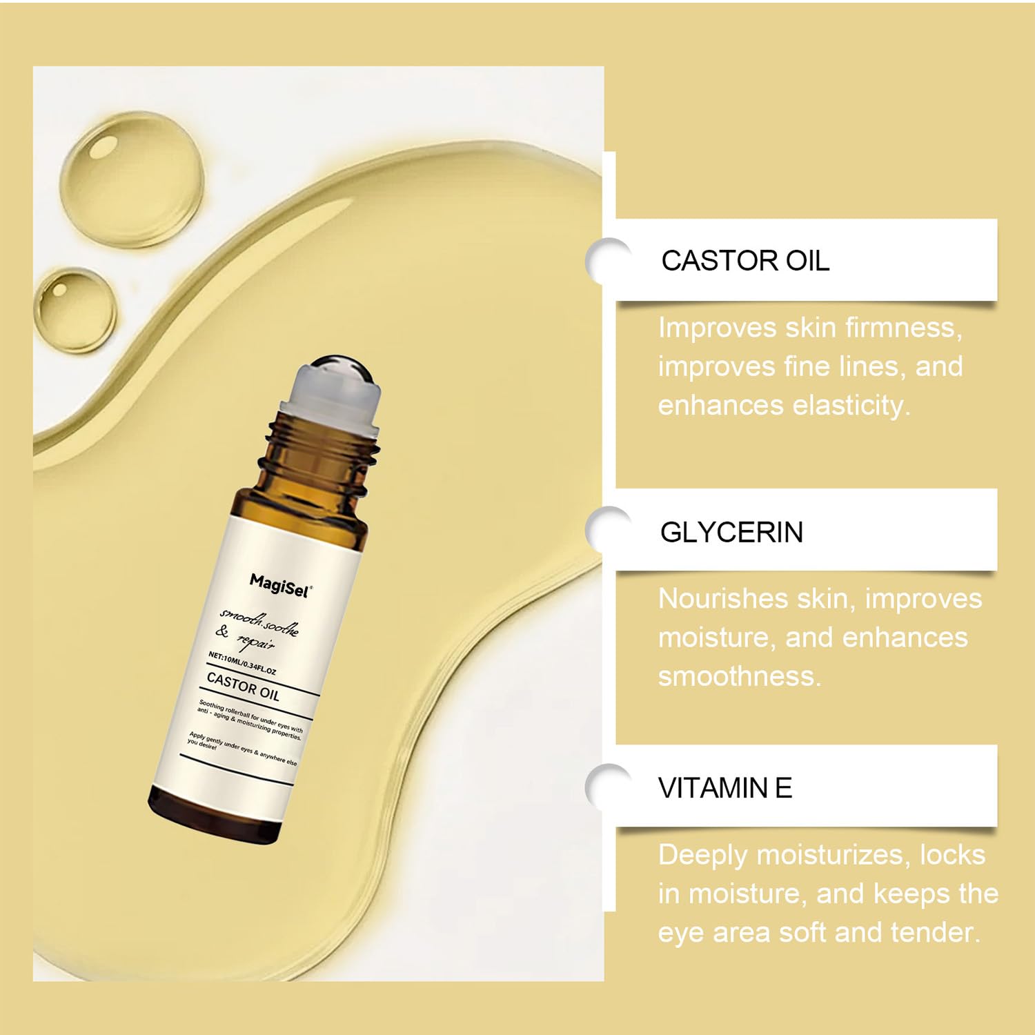 Sérum Contour des Yeux, Contour des Yeux, Poches et les cernes avec 360° Eye Roller Massage Ball, Crème Anti Cernes et Rides Instantané, Poches Sous Et réduit，Convient aux hommes et aux femmes 10ML