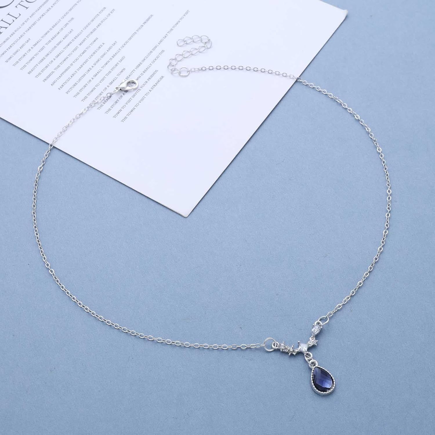 Andelaisi Boho Sapphire Teardrop Necklace Blue Sapphire Gemstone Necklace Choker Vintage Small Snowflake Necklaces Chain Blue Gem Waterdrop Necklaces for Women - Image 4