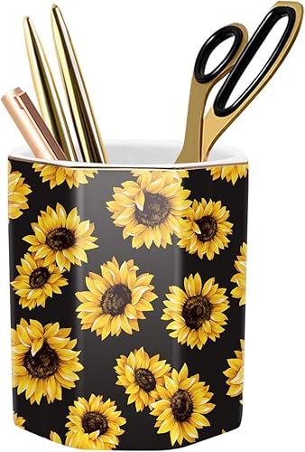 Miniatura 9 de WAVEYU - Soporte de cerámica para bolígrafos para escritorio, lindo, taza de lapices para escritorio, organizador de escritorio, soporte para negro,