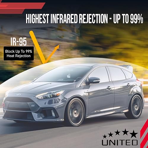 Miniatura 3 de United - Película de automóvil de 24 pulgadas x 100 pies, 2 capas de nano cerámica IR-95 con 70% VLT - Tinte de privacidad de poliéster transparente