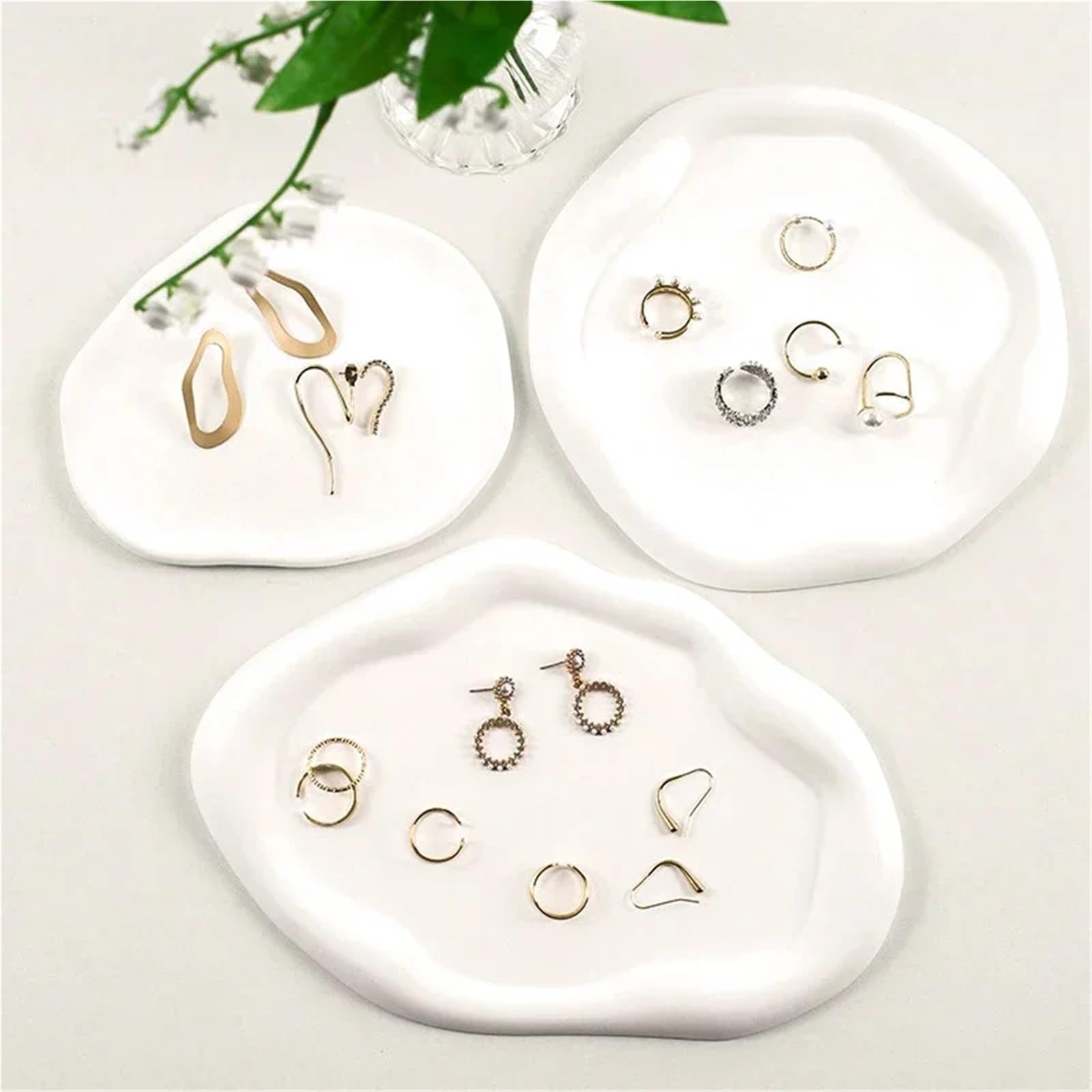 Schmuckschale 3 Teile/satz Kreative Unregelmäßige Ringe Schmuck Display Platte Weiß Kunst Gips Gericht Hause Desktop-Dekor